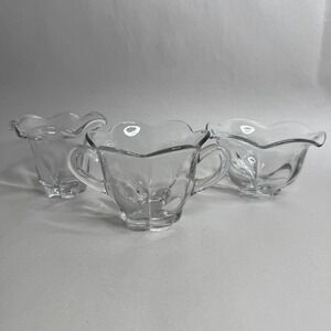 Vintage Duncan‎ Miller Glass Ruffled Scalloped Edge Sugar Bowl & Small Bowls